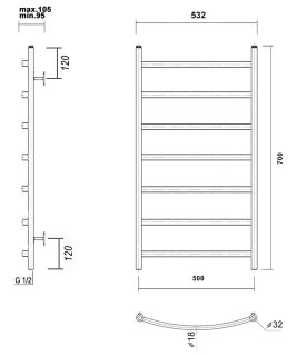 Полотенцесушитель водяной Domoterm Калипсо П7 500x700 чёрный
