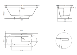 Ванна из искусственного камня Salini Ornella Axis S-Sense 103411MRH 180x80см RAL снаружи