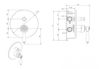 Встраиваемый однорычажный смеситель для душа с переключателем Cezares APHRODITE-VDIM2-03/24-Bi