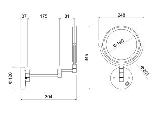 Зеркало косметическое настенное Aquatek AQ4912BGM с подсветкой 5х шлифованный чёрный хром