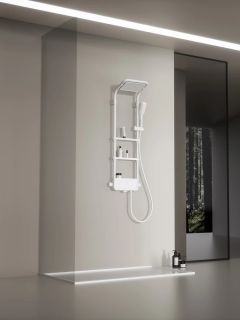 Душевая стойка AQUAme AQM8003W с термостатом белый матовый