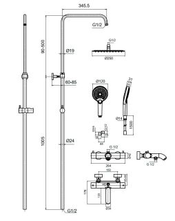 Душевая стойка AQUAme AQM8008CR с термостатом хром