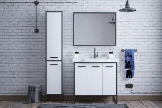 Тумба под раковину Corozo Айрон с корзиной 90см белый/чёрный SD-00000412