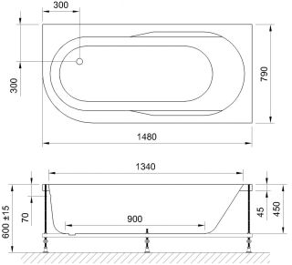 Гидромассажная ванна Royal Bath Azur Standart 150x80см правая белый RB614201ST-R