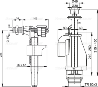 Выпускной комплект с двойной кнопкой AlcaPlast впускной механизм А15 1/2 SA08A 1/2" CHROM