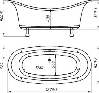 Ванна из искусственного камня AquaStone Лиона 190x86см белые ножки