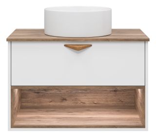 Подвесная тумба под раковину Brevita Bergen BER-07080-19-01-1Я с подсветкой 80см дуб Галифакс олово/белый