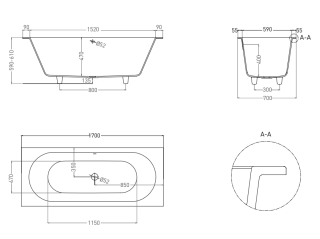 Ванна из искусственного камня Salini Ornella Axis S-Sense 104613MRF 170x70см RAL полностью