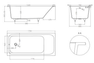 Ванна из искусственного камня Salini Orlanda S-Sense 102016GRH 170x80см RAL снаружи