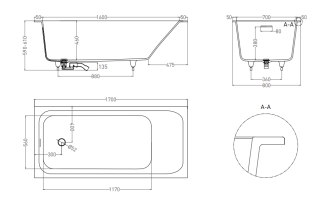 Ванна из искусственного камня Salini Orlanda Kit S-Stone 102126MRH 170x80см RAL снаружи