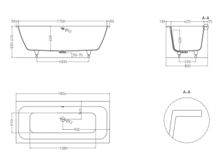 Ванна из искусственного камня Salini Orlanda Axis Kit S-Sense 103312MRF 180x80см RAL полностью
