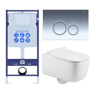 Комплект SET AQUATEK ЛУГАНО-018 4в1 унитаз с инсталляцией кнопкой и сиденьем микролифт
