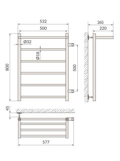 Полотенцесушитель водяной Indigo Line LLSHSW80-50R-б/п-50 с полкой 80x50 см хром