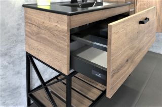 COMFORTY. Тумба-умывальник "Бредфорд-90" дуб темный с белой раковиной COMFORTY 90E