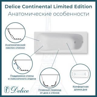 Ванна чугунная Delice Continental Limited Edition DLR230644R 165х70 с отверстиями под ручки
