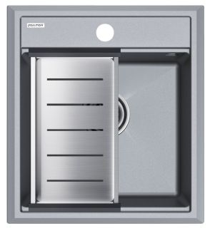 Комплект Paulmark: мойка Stepia 45 и коландер Advance PM114651-GRM+A375-BS серый металлик/брашированная нержавеющая сталь