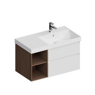 Тумба под раковину Kerama Marazzi Cubo CUB.90.2Rh\WHTM.N правая 90 см белый матовый/структурированный орех