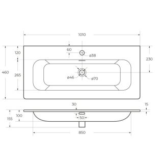 Раковина керамическая CEZARES 100 см, CZR-8073-100 белый