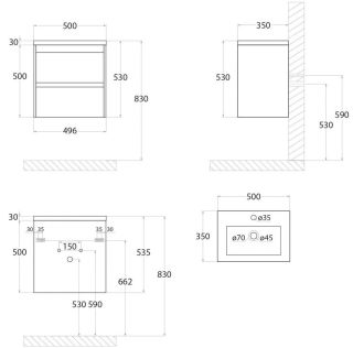 Подвесная тумба под раковину Art&Max Family 50см бетон экзотик Family-500-2C-SO-PE