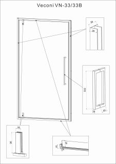 Душевая дверь Veconi Vianno VN-33B, 900x1950, черный, стекло прозрачное
