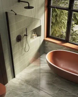 Душевая перегородка в профиле by Deonria P-195-79-8-G-B 79см чёрный/графит