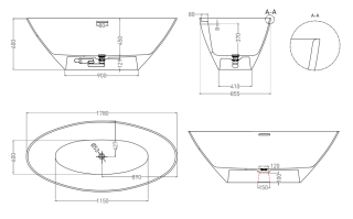 Ванна из искусственного камня Salini Diva S-Stone 102221M 178x85см белый матовый