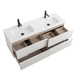 База под раковину Cezares подвесная с четырьмя выкатными ящиками для раковины с двумя чашами, Bianco Lucido, 1400x450x500, DUET-N-1400-4C-SO-2-BL