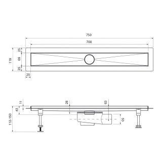 Душевой лоток Timo Drain System DS230107/17 70см с вставкой lines золото матовое