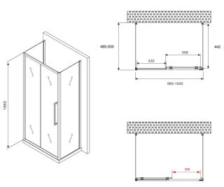 Душевой уголок ABBER Schwarzer Diamant AG30100BH-S50B-S50B 100x50см чёрный