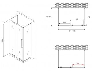 Душевой уголок ABBER Schwarzer Diamant AG30100BMH-S80BM-S80BM 100x80см чёрный