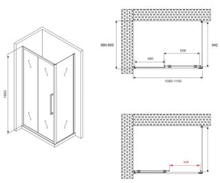 Душевой уголок ABBER Schwarzer Diamant AG30110MH-S60M 110x60см хром