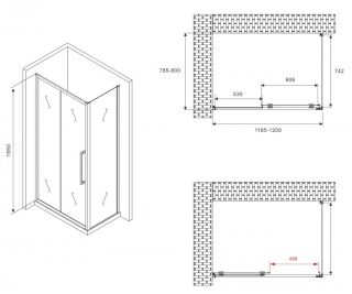 Душевой уголок ABBER Schwarzer Diamant AG30120BMH-S80BM 120x80см чёрный