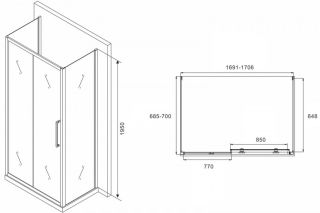 Душевой уголок ABBER Schwarzer Diamant AG30170MH-S70M-S70M 170x70см хром