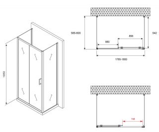 Душевой уголок ABBER Schwarzer Diamant AG30180B-S60B-S60B 180x60см чёрный