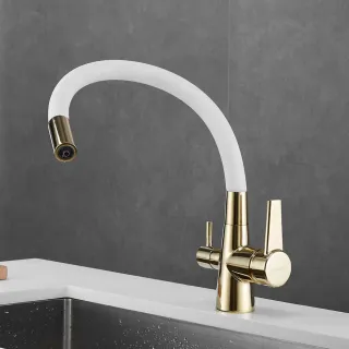 Смеситель для кухни Shevanik S668E с подключением фильтра золото/белый