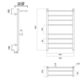 Полотенцесушитель водяной Domoterm Медея П8 500x800 с двумя полками хром