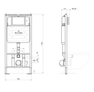 Инсталляция для унитаза Milleau MR0425-A5.0 крепление к полу и стене с регулировкой по высоте с шумоизоляцией