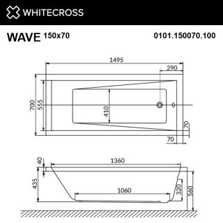Гидромассажная ванна WHITECROSS Wave 0101.150070.100.SMARTNANO.CR 150x70 см Smart Nano хром
