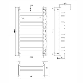Полотенцесушитель водяной Indigo Brace LBCW100-50P с полкой 100x50 см хром
