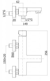 Смеситель для ванны и душа однорычажный, хром Cezares EFFECT-VM-01