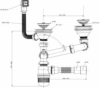 Сифон Bettoserb 125335 для мойки на 2 чаши 3 1/2"