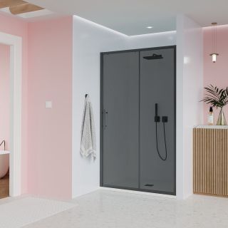 Душевая дверь Veconi Evo 100 B, 1300x1950, черный матовый, стекло тонированное матовое