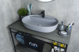 Раковина Gid Gm1346 53341 накладная серая матовая 61x41x14
