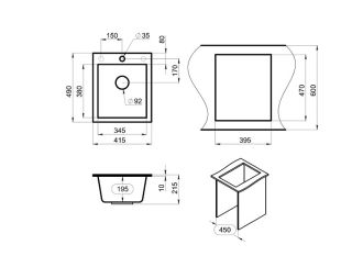 Мойка кухонная Granula Kitchen Space 4201, БАЗАЛЬТ