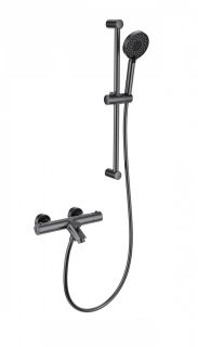 Смеситель для ванны с душем Wonzon & Woghand WW-C2002-A-BGG с термостатом тёмный графит