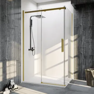Душевой уголок Veconi Rovigo RV-070G, 1400х900х1950, брашированное золото, стекло прозрачное