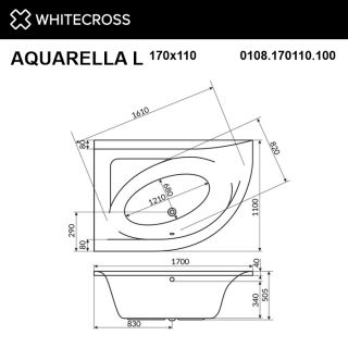 Гидромассажная ванна WHITECROSS Aquarella 0108.170110.100.RELAX.WH левая 170x110 см Relax белый