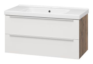 Подвесная тумба под раковину Misty Карат 100см белый/дуб Галифакс олово