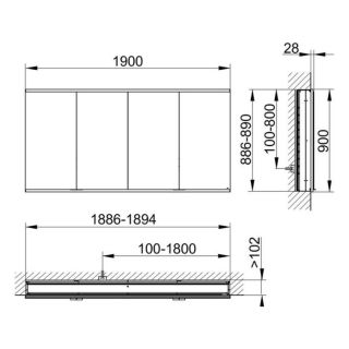 Зеркальный шкаф Keuco Royal Modular 800400191100500 190 см