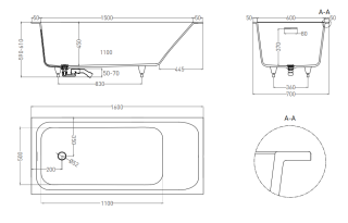 Ванна из искусственного камня Salini Orlanda Kit S-Stone 102125MRF 160x70см RAL полностью